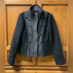 Jack Women’s Wool Blend Black Grey Herringbone Military Jacket Coat Size Medium